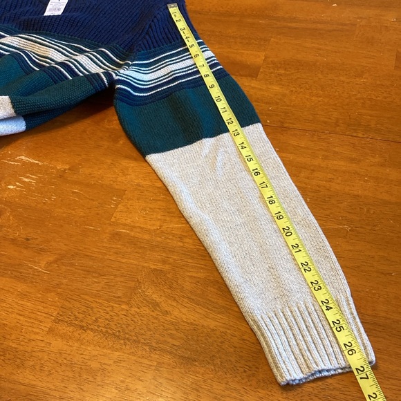 American Eagle Mens Size L Chunky Sweater Striped Colorblocked Green Blue Grey - Picture 14 of 14